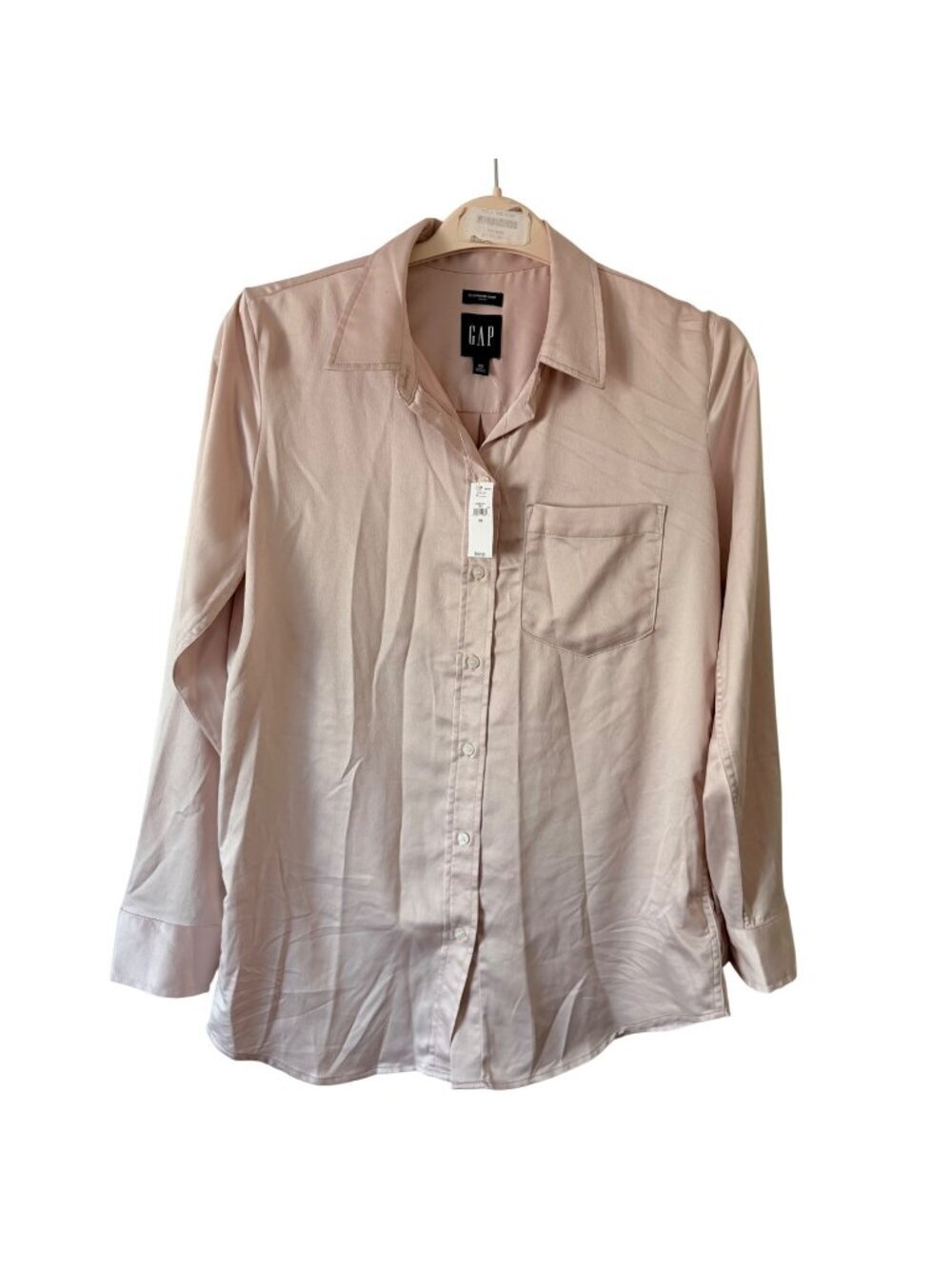 Gap Boyfriend Satin Shirt Light Pink XS Long Sleeve Button-Up